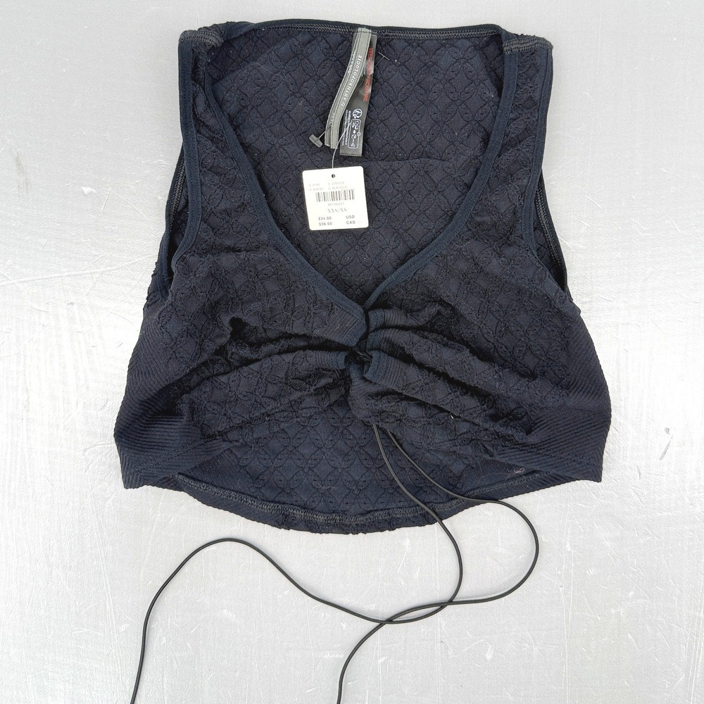 Anthropologie Black Textured Diamond V-Neck Cinched Front Cropped Tank Top‎